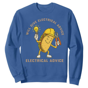 Funny Electrician Sweatshirt This Electrician Will Work For Tacos TS14 Royal Blue Print Your Wear