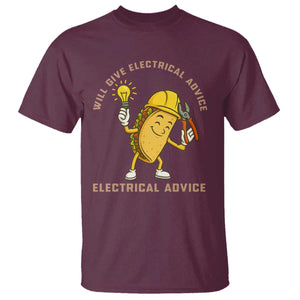 Funny Electrician T Shirt This Electrician Will Work For Tacos TS14 Maroon Print Your Wear
