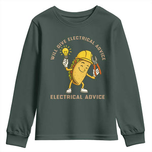 Funny Electrician Youth Sweatshirt This Electrician Will Work For Tacos TS14 Dark Forest Green Print Your Wear