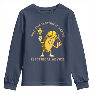 Funny Electrician Youth Sweatshirt This Electrician Will Work For Tacos TS14 Navy Print Your Wear