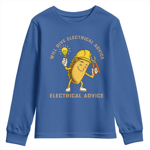 Funny Electrician Youth Sweatshirt This Electrician Will Work For Tacos TS14 Royal Blue Print Your Wear
