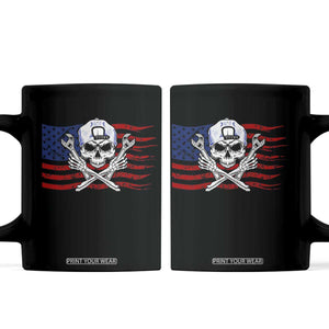 Skeleton Mechanic Coffee Mug American Flag Patriotic Car Repair TS14 Black Print Your Wear