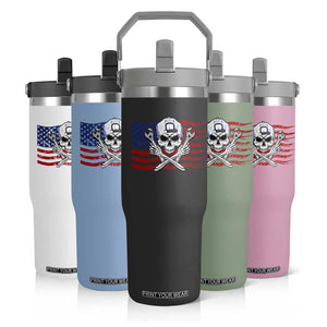 Skeleton Mechanic Flip Straw Tumbler American Flag Patriotic Car Repair TS14 Print Your Wear