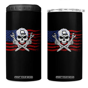 Skeleton Mechanic 4 in 1 Can Cooler Tumbler American Flag Patriotic Car Repair TS14 One Size: 16 oz Black Print Your Wear
