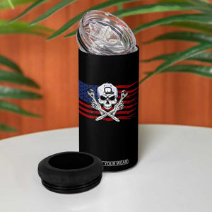 Skeleton Mechanic 4 in 1 Can Cooler Tumbler American Flag Patriotic Car Repair TS14 Print Your Wear