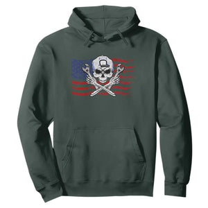 Skeleton Mechanic Hoodie American Flag Patriotic Car Repair TS14 Dark Forest Green Print Your Wear