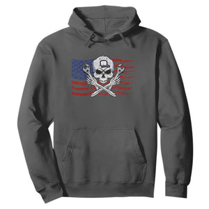 Skeleton Mechanic Hoodie American Flag Patriotic Car Repair TS14 Dark Heather Print Your Wear