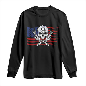 Skeleton Mechanic Long Sleeve Shirt American Flag Patriotic Car Repair TS14 Black Print Your Wear