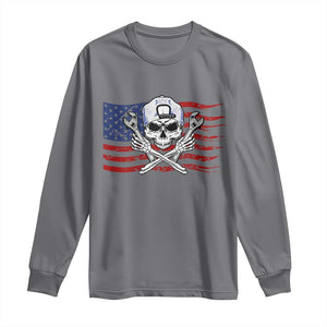 Skeleton Mechanic Long Sleeve Shirt American Flag Patriotic Car Repair TS14 Charcoal Print Your Wear
