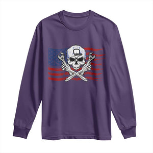 Skeleton Mechanic Long Sleeve Shirt American Flag Patriotic Car Repair TS14 Purple Print Your Wear