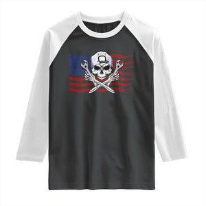 Skeleton Mechanic Raglan Shirt American Flag Patriotic Car Repair TS14 Black White Print Your Wear