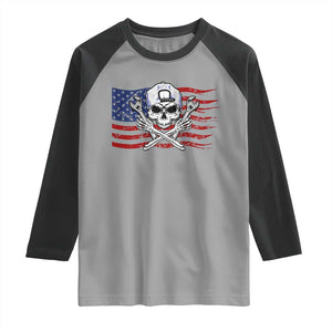 Skeleton Mechanic Raglan Shirt American Flag Patriotic Car Repair TS14 Sport Gray Black Print Your Wear