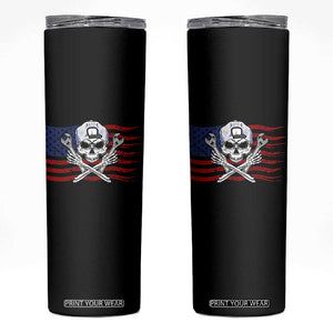 Skeleton Mechanic Skinny Tumbler American Flag Patriotic Car Repair TS14 Black Print Your Wear