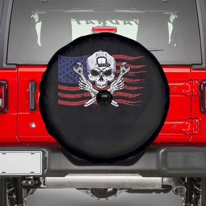 Skeleton Mechanic Spare Tire Cover American Flag Patriotic Car Repair TS14 Black Print Your Wear