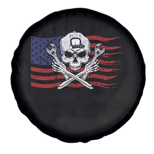 Skeleton Mechanic Spare Tire Cover American Flag Patriotic Car Repair TS14 Print Your Wear