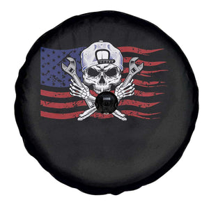 Skeleton Mechanic Spare Tire Cover American Flag Patriotic Car Repair TS14 Print Your Wear
