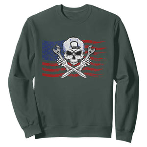 Skeleton Mechanic Sweatshirt American Flag Patriotic Car Repair TS14 Dark Forest Green Print Your Wear