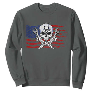 Skeleton Mechanic Sweatshirt American Flag Patriotic Car Repair TS14 Dark Heather Print Your Wear