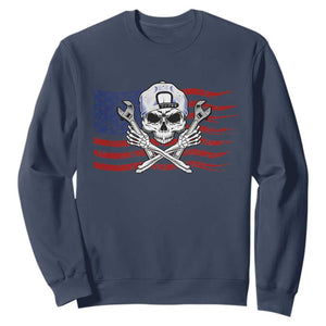 Skeleton Mechanic Sweatshirt American Flag Patriotic Car Repair TS14 Navy Print Your Wear