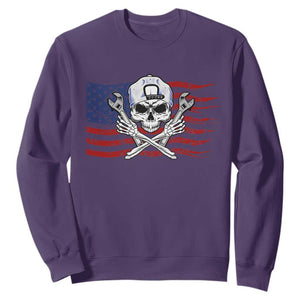 Skeleton Mechanic Sweatshirt American Flag Patriotic Car Repair TS14 Purple Print Your Wear