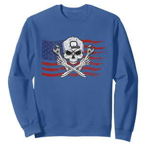 Skeleton Mechanic Sweatshirt American Flag Patriotic Car Repair TS14 Royal Blue Print Your Wear