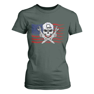 Skeleton Mechanic T Shirt For Women American Flag Patriotic Car Repair TS14 Dark Forest Green Print Your Wear