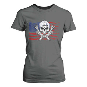 Skeleton Mechanic T Shirt For Women American Flag Patriotic Car Repair TS14 Dark Heather Print Your Wear