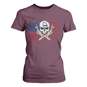 Skeleton Mechanic T Shirt For Women American Flag Patriotic Car Repair TS14 Maroon Print Your Wear