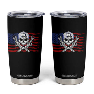 Skeleton Mechanic Tumbler Cup American Flag Patriotic Car Repair TS14 Black Print Your Wear