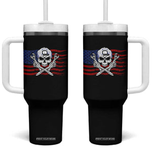 Skeleton Mechanic Tumbler With Handle American Flag Patriotic Car Repair TS14 One Size: 40 oz Black Print Your Wear