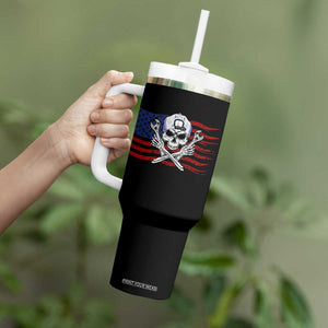 Skeleton Mechanic Tumbler With Handle American Flag Patriotic Car Repair TS14 Print Your Wear