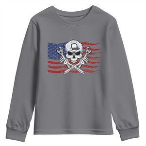 Skeleton Mechanic Youth Sweatshirt American Flag Patriotic Car Repair TS14 Charcoal Print Your Wear