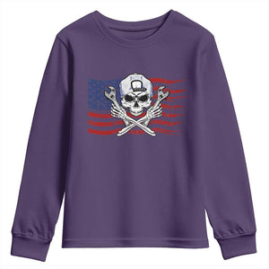 Skeleton Mechanic Youth Sweatshirt American Flag Patriotic Car Repair TS14 Purple Print Your Wear