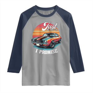 Funny Car Enthusiast Raglan Shirt Just One More Car I Promise TS14 Sport Gray Navy Print Your Wear