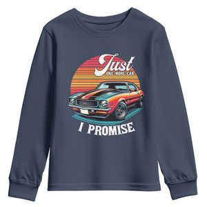 Funny Car Enthusiast Youth Sweatshirt Just One More Car I Promise TS14 Navy Print Your Wear
