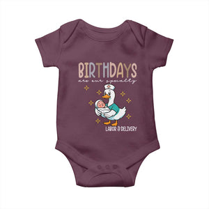Labor And Delivery Nurse Baby Onesie Birthdays Are Our Specialty TS14 Maroon Print Your Wear