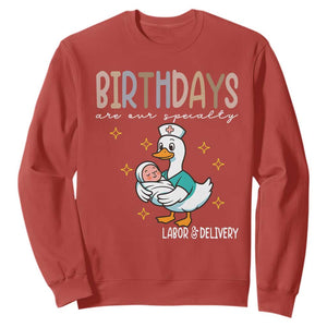 Labor And Delivery Nurse Sweatshirt Birthdays Are Our Specialty TS14 Red Print Your Wear