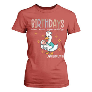 Labor And Delivery Nurse T Shirt For Women Birthdays Are Our Specialty TS14 Red Print Your Wear