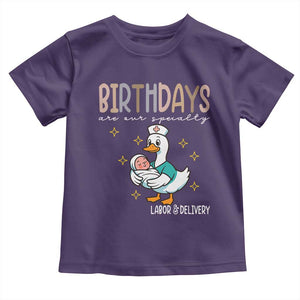 Labor And Delivery Nurse Toddler T Shirt Birthdays Are Our Specialty TS14 Purple Print Your Wear