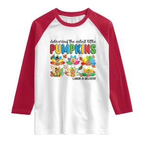 Thanksgiving Labor And Delivery Nurse Raglan Shirt Cutest Turkeys TS14 White Red Print Your Wear