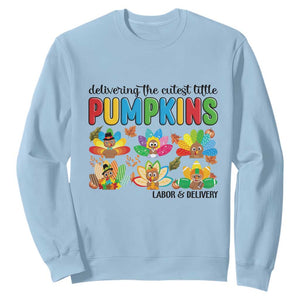 Thanksgiving Labor And Delivery Nurse Sweatshirt Cutest Turkeys TS14 Light Blue Print Your Wear