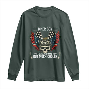 Skull Biker American Flag Motorcycle Biker Son Long Sleeve Shirt TS14 Dark Forest Green Print Your Wear