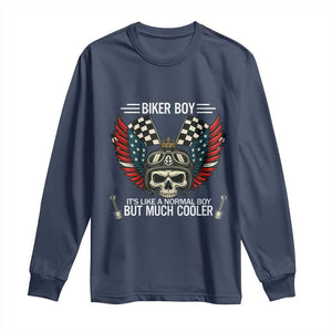 Skull Biker American Flag Motorcycle Biker Son Long Sleeve Shirt TS14 Navy Print Your Wear