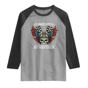 Skull Biker American Flag Motorcycle Biker Son Raglan Shirt TS14 Sport Gray Black Print Your Wear