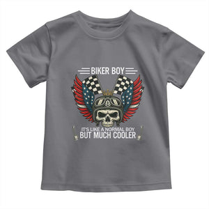Skull Biker American Flag Motorcycle Biker Son Toddler T Shirt TS14 Charcoal Print Your Wear