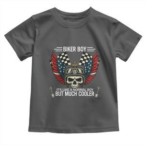 Skull Biker American Flag Motorcycle Biker Son Toddler T Shirt TS14 Dark Heather Print Your Wear