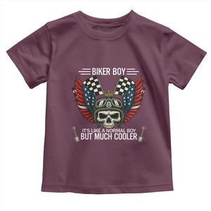 Skull Biker American Flag Motorcycle Biker Son Toddler T Shirt TS14 Maroon Print Your Wear