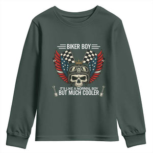 Skull Biker American Flag Motorcycle Biker Son Youth Sweatshirt TS14 Dark Forest Green Print Your Wear