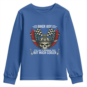 Skull Biker American Flag Motorcycle Biker Son Youth Sweatshirt TS14 Royal Blue Print Your Wear