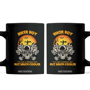 Funny Skull Motocycle Halloween Biker Son Coffee Mug Biker Boy It's Like A Normal Boy But Much Cooler TS14 Black Print Your Wear